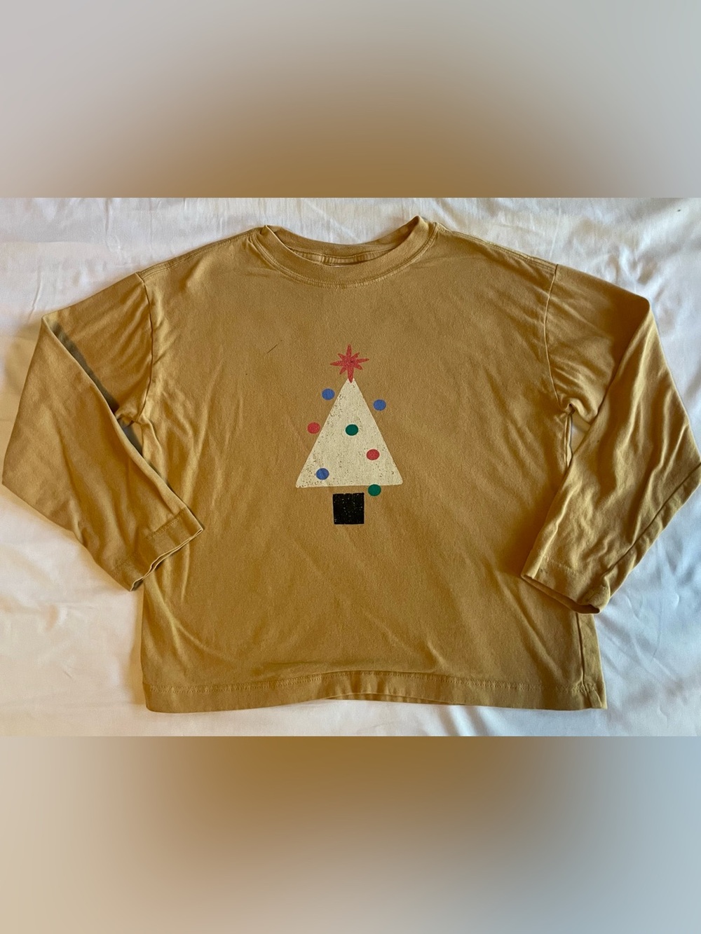 Kids Hanna Andersson Mustard Holiday Tree Long-Sleeve Top